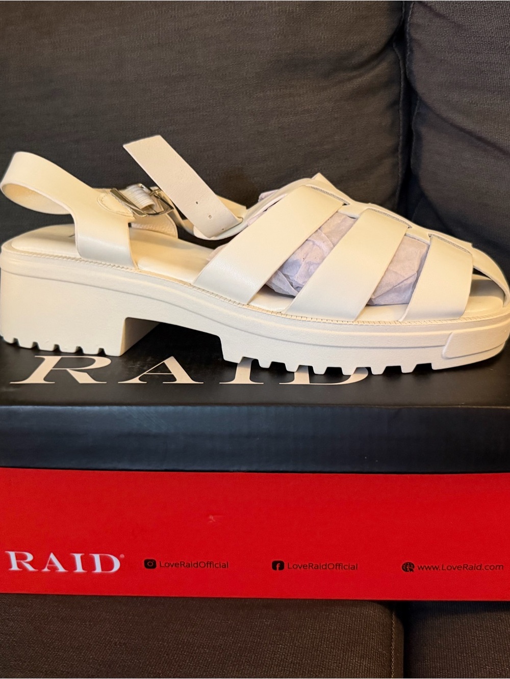 Raid Cream Lug Sole Fisherman Sandals with Ankle Strap